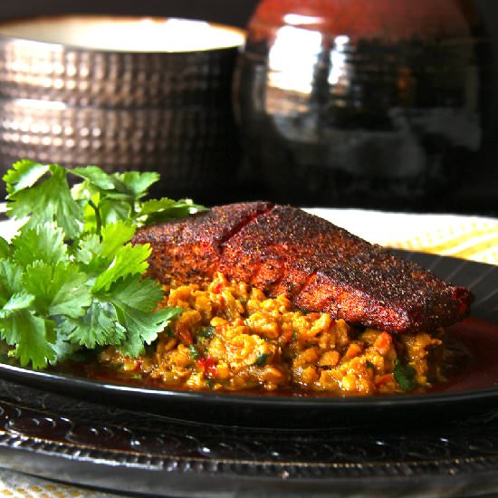Spice-Rubbed Salmon & Red Lentils