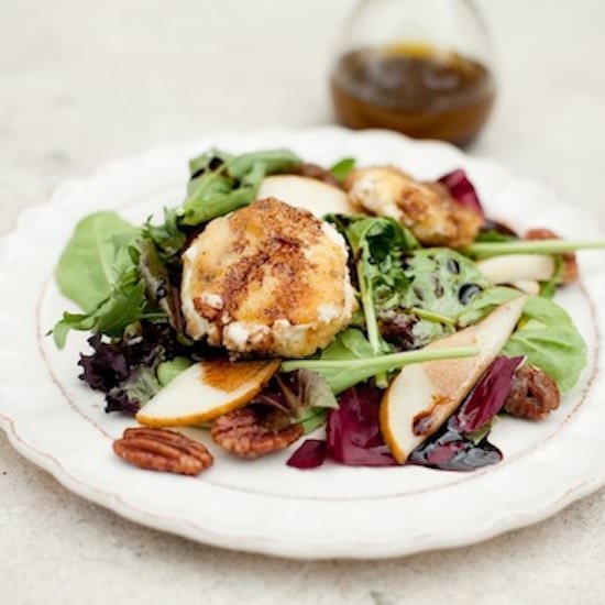 Greens with Breaded Goat Cheese