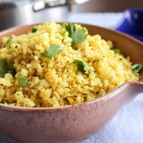 Indian-Spiced Cauliflower “Rice.”