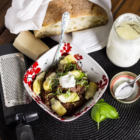 Red Wine Risotto with Artichokes