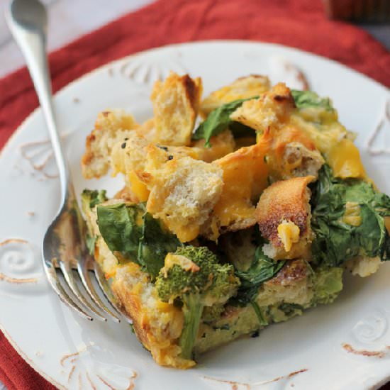 Bagel, Broccoli and Spinach Strata