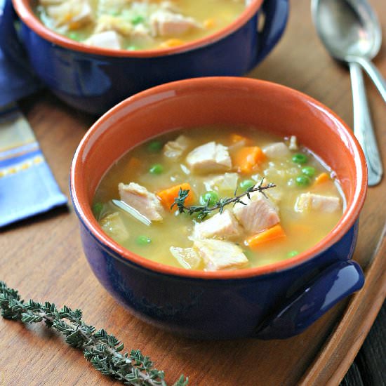 Turkey Soup w/ Sweet Potatoes Peas