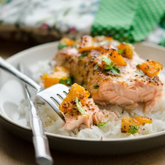 Glazed Salmon with Peaches