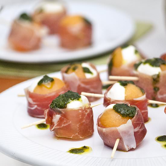 Melon Mozzarella Prosciutto Skewers