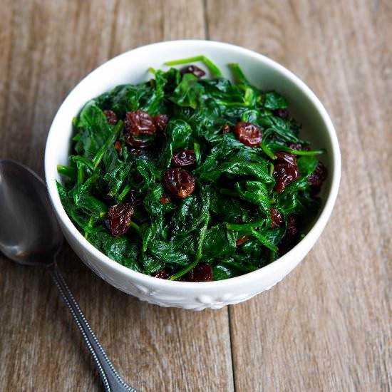 Sauteed Spinach with Dried Cherries