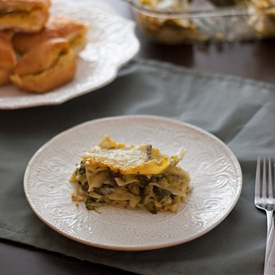 Broccoli and Spinach White Lasagna