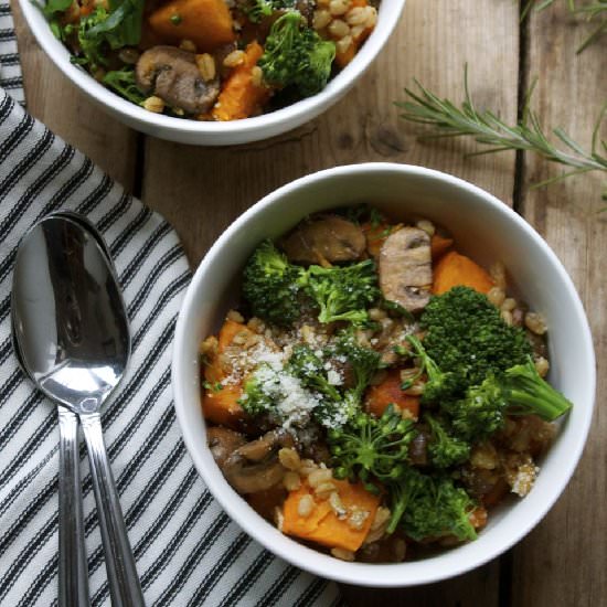 Mushroom Barley Pilaf with Squash