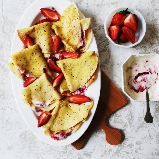 Poppy Seed and Strawberry Crepes