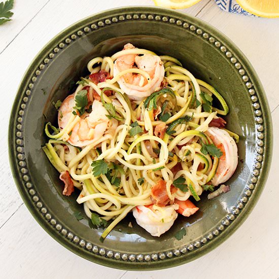 Shrimp Bacon Zucchini Noodle Scampi