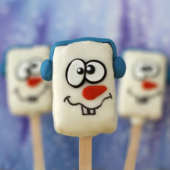 Snowman Rice Krispies Treat Pops