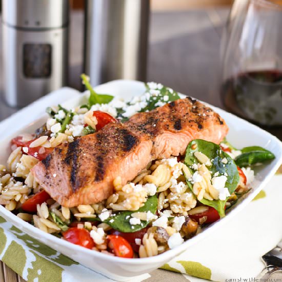 Salmon with Spinach and Tomato Orzo