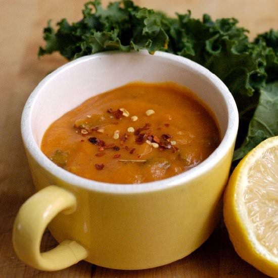 Creamy sweet potato and kale soup