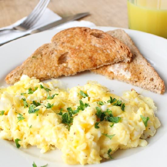 Creamy Cheesy Herbed Scrambled Eggs