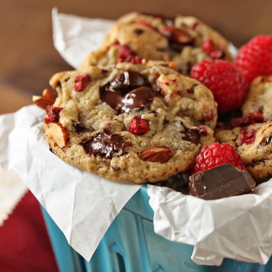 Raspberry Almond Chocolate Cookies