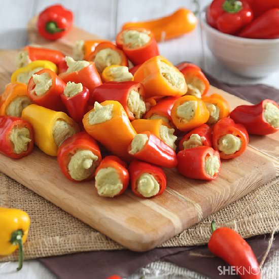 Basil Hummus Stuffed Mini Peppers