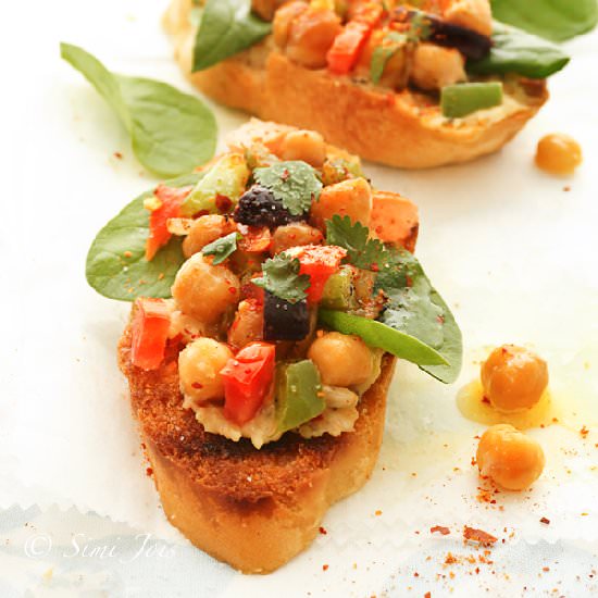 Hummus and chickpea on a toast