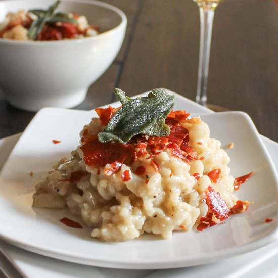Pear risotto with prosciutto & sage