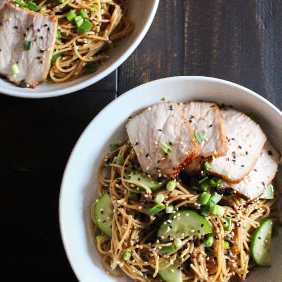 Wasabi noodles with marinated pork