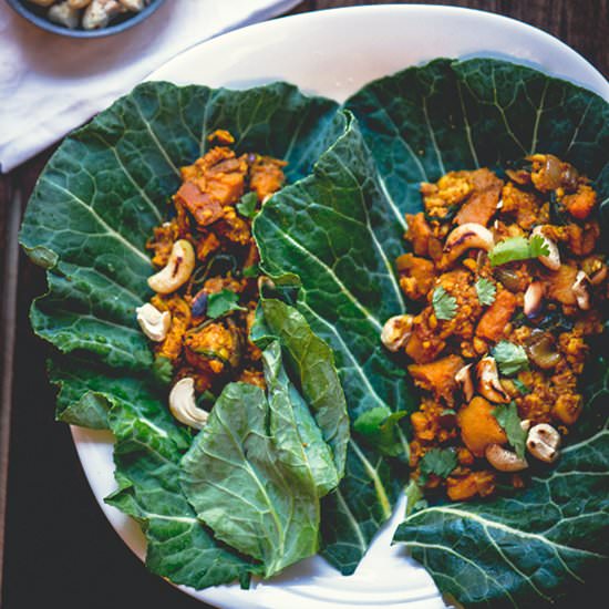 Collard Wrap w/ Sweet Pot. Tempeh