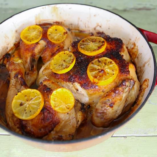 Meyer Lemon Chicken Under a Brick