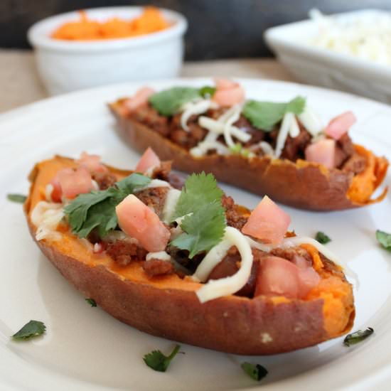 Turkey Chili Sweet Potato Skins