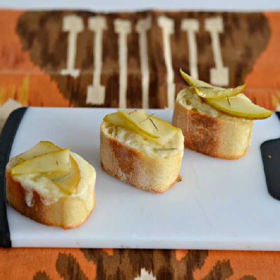 Pear, Brie, and Honey Crostini