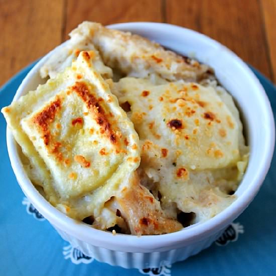 Chicken Alfredo Ravioli Bake