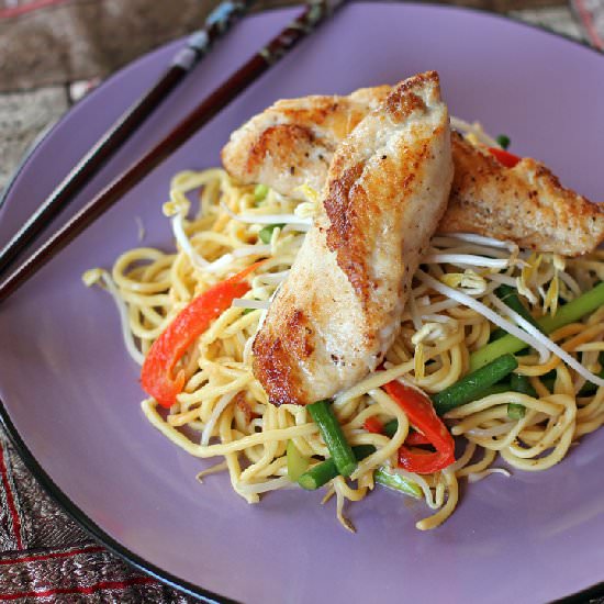 Pan Seared Monk Fish in Noodles