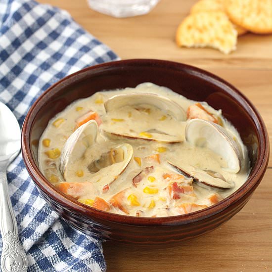 Sweet Potato and Corn Clam Chowder