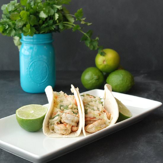 Shrimp Tacos with Sweet Chili Slaw