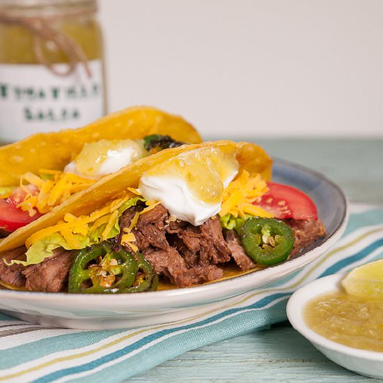 Beef Tacos with Tomatillo Salsa