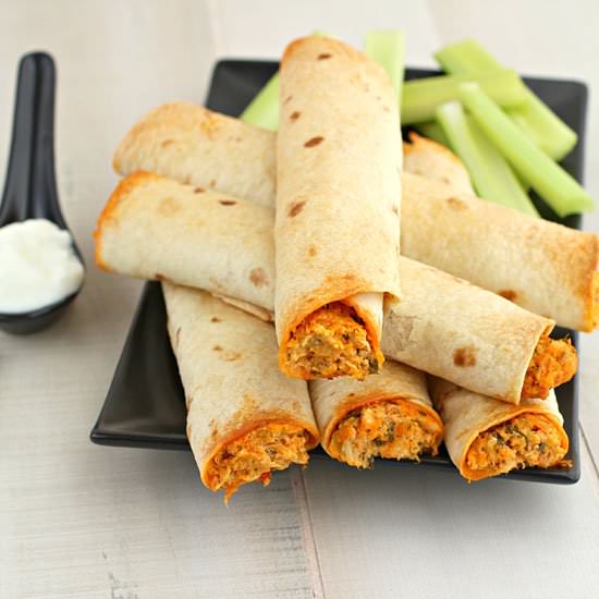Buffalo Chicken and Kale Taquitos