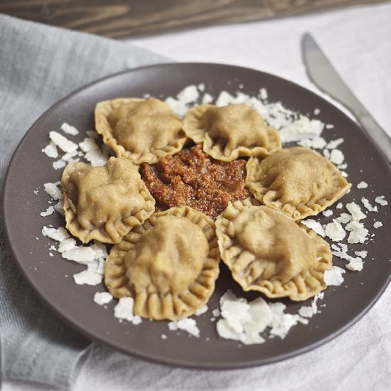 Sage Lamb Ravioli with Tomato Pesto