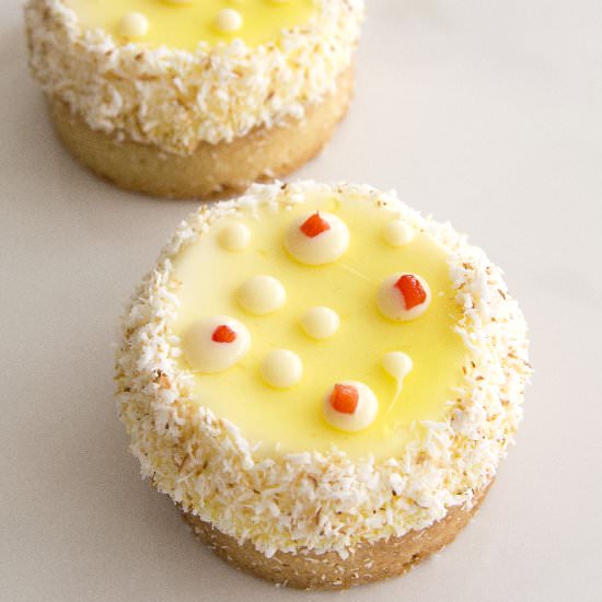 Lemon, strawberry and coconut tart