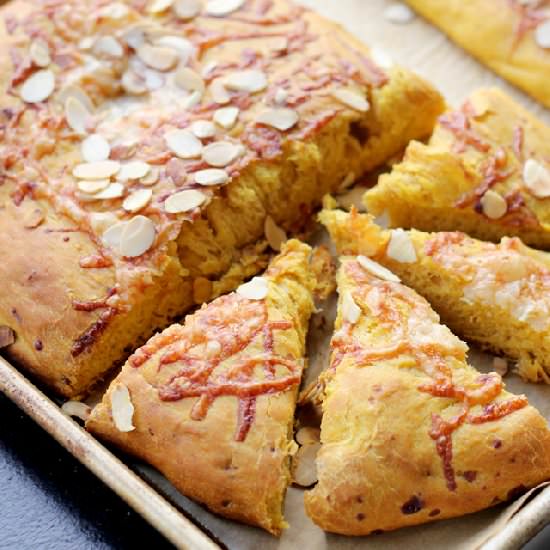 Pumpkin focaccia with gruyere