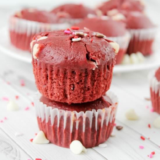 White Chocolate Red Velvet Muffins