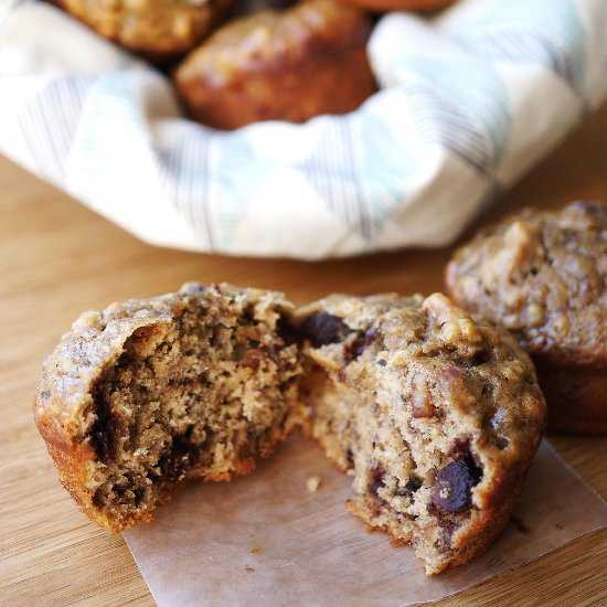 Banana Bread Muffins with Chocolate