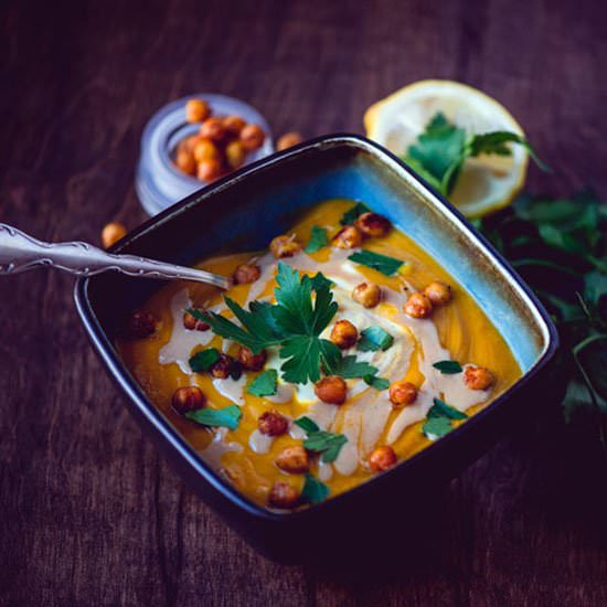 Carrot Soup w/ Tahini & Chickpeas