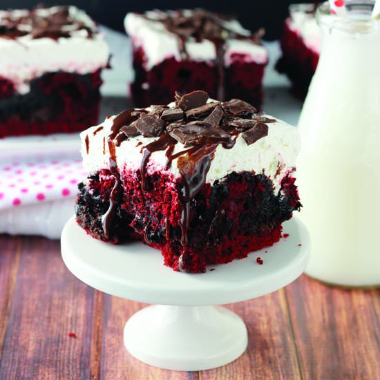 Gooey Red Velvet Brownie Cake