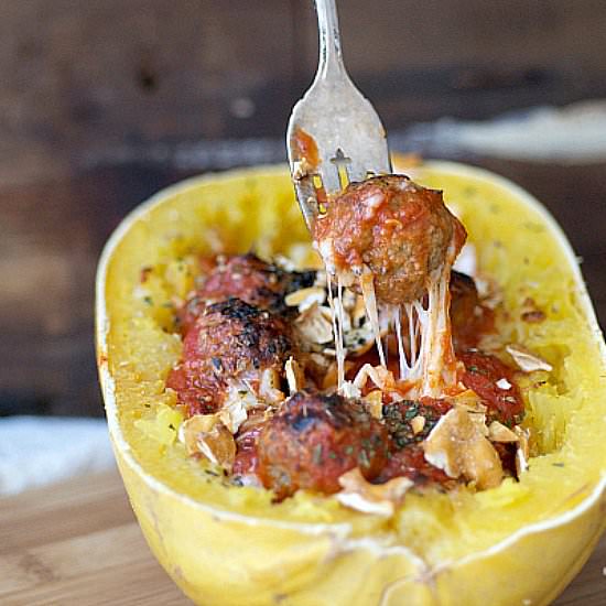 Spaghetti Squash & Meatball Boats