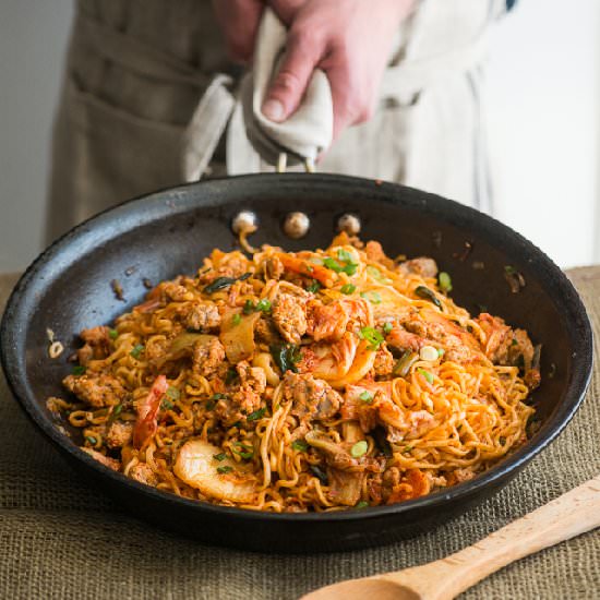 Pork and Kimchi Noodle Stir Fry