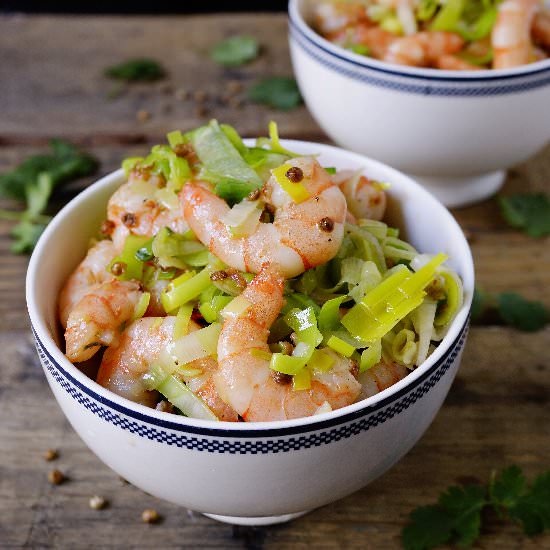 Salt and Pepper Shrimp and Leeks