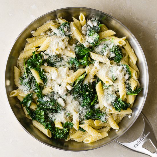 Kale, Spinach and Goat Cheese Pasta