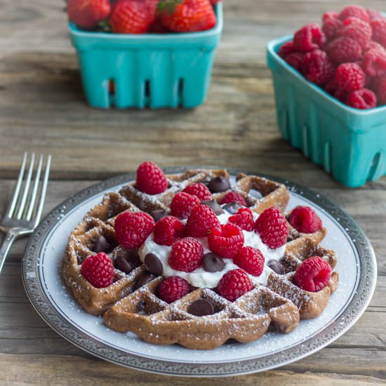Chocolate Waffles With Raspberries