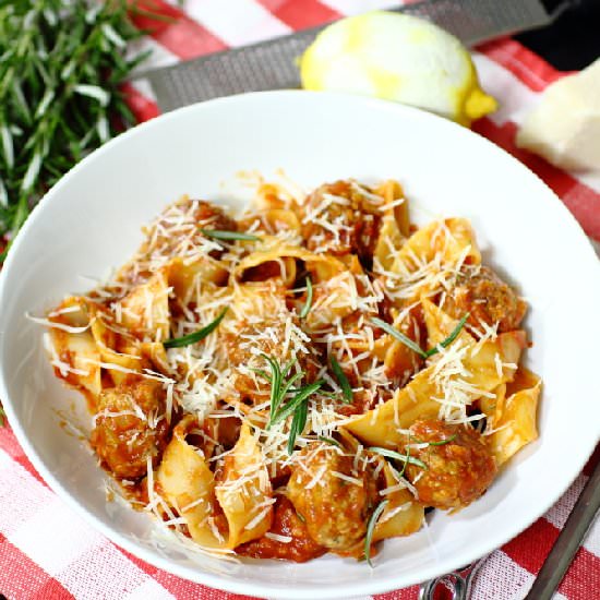 Pappardelle with Veal Meatballs