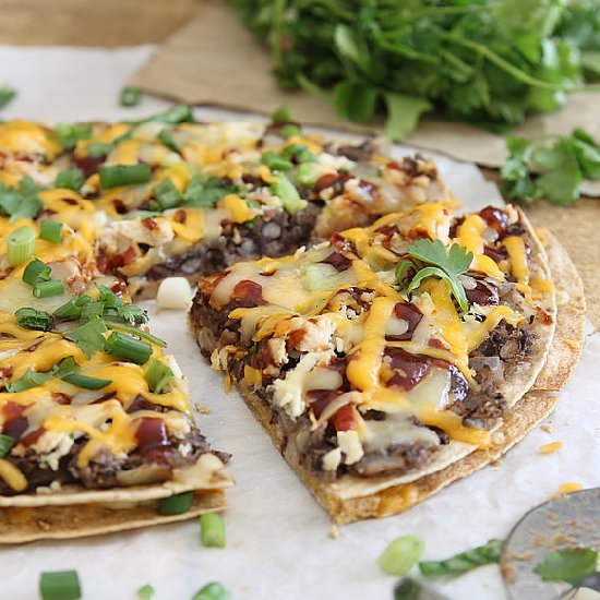 BBQ Black Bean Tortilla Pizza