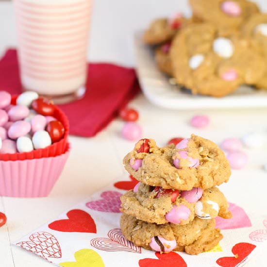 Chewy Oatmeal M&M Cookies