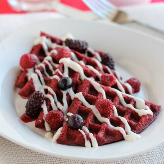 Red Velvet Waffles w/ Icing Drizzle