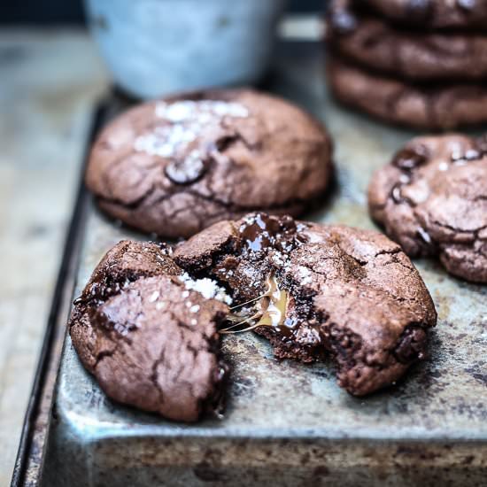 Caramel + Nutella Chocolate Cookies