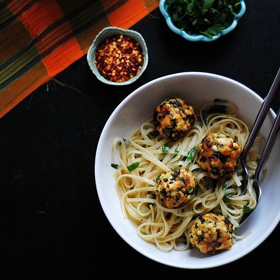 Kale + tofu balls with pasta